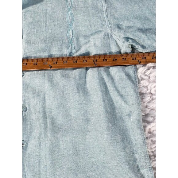 Haggar Clothing Shirt Men's Lg. Mint Blue Linen Short Sleeve Button Embroidered - Picture 3 of 6